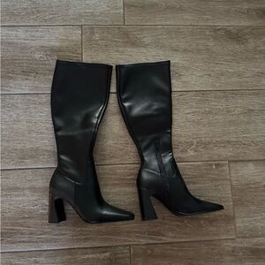 Steve Madden Black Lamarca Block-Heel Knee Length Boot Women-Size 8 Wide Calf